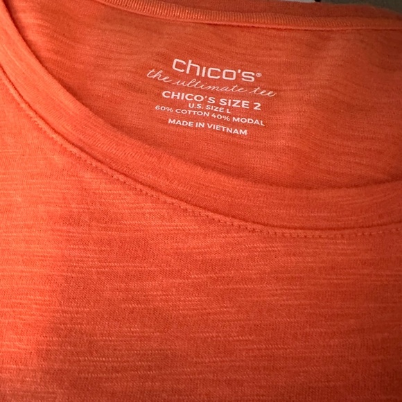 Chico's Cotton Slub Side Vent Tee 3/4 Sleeve Orange Tango Size 2 (12) - Picture 3 of 5